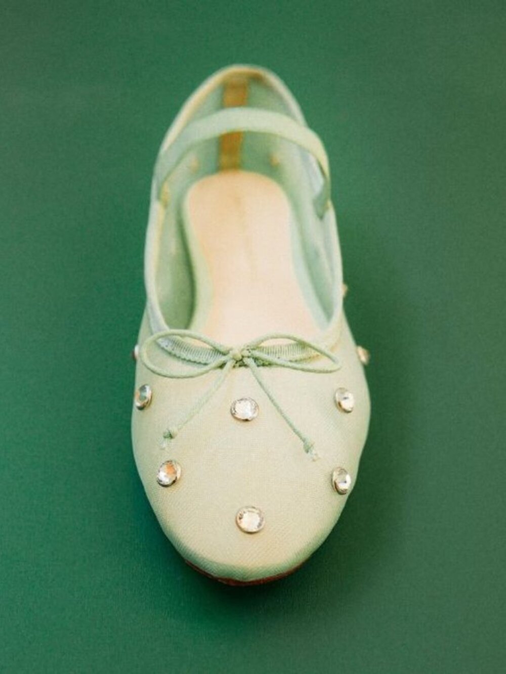 Loeffler Randall Leonie Mary Jane Ballet Flats Size 10 Crystal Mesh Seafoam NEW - Picture 4 of 16